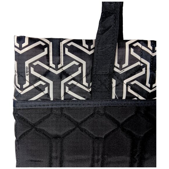 CINDA B- Jet Set Black-Tote-Purse-Shoulder Bag-Quilted Pattern-Black-White - Picture 10 of 10